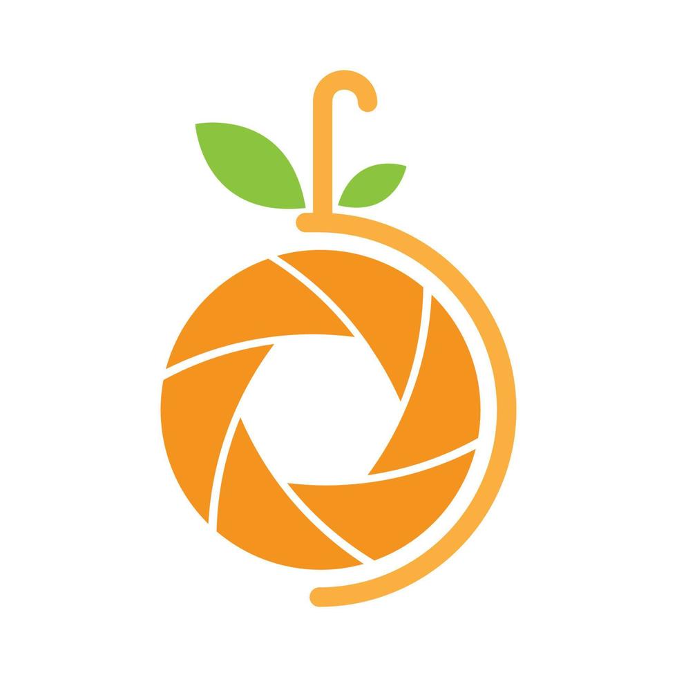 Kamera mit frischem Obst orange Logo Design Vektorgrafik Symbol Symbol Zeichen Illustration kreative Idee vektor