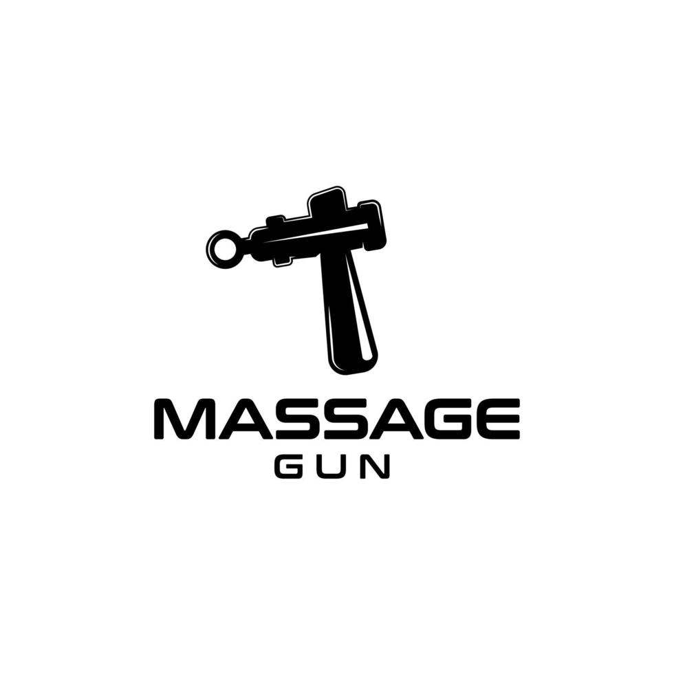 massage pistol logotyp symbol, kroppsvård design mall ikon, fascia massage kropp för idrottare. hjälper till att slappna av och lindra muskelsmärta och stelhet vektor