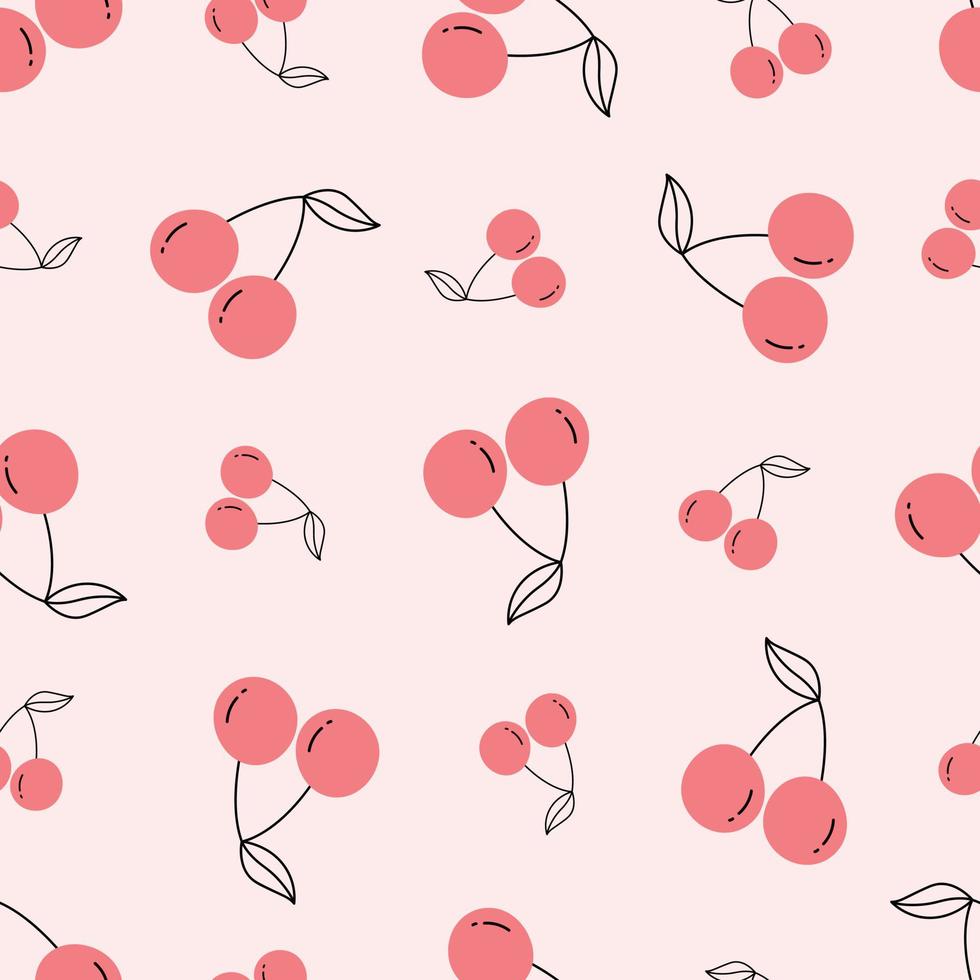 rote Kirschen auf einem rosa Hintergrund nahtlose Muster Obst Hintergrund für den Druck, Tapetendekoration Vektor-Illustration vektor