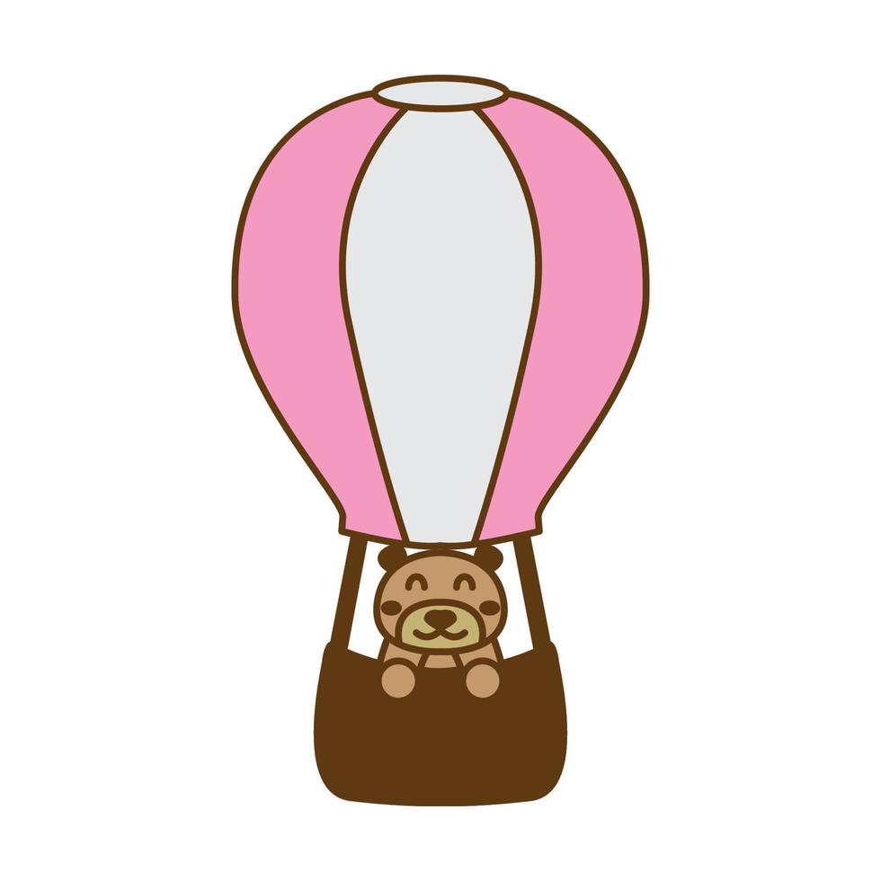 Bär mit Heißluftballon niedlichen Cartoon-Logo-Vektor-Illustration vektor