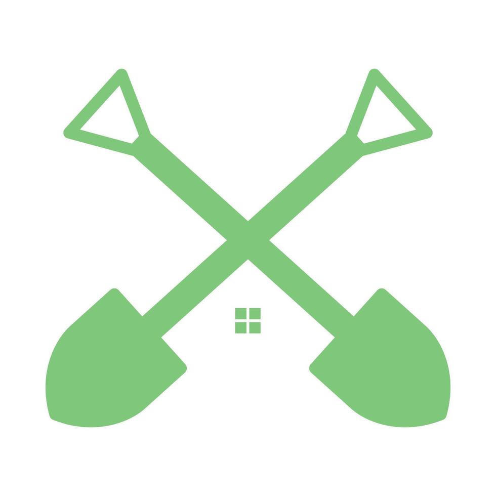 Kreuzschaufel mit Home-Logo-Vektor-Symbol-Icon-Design-Illustration vektor