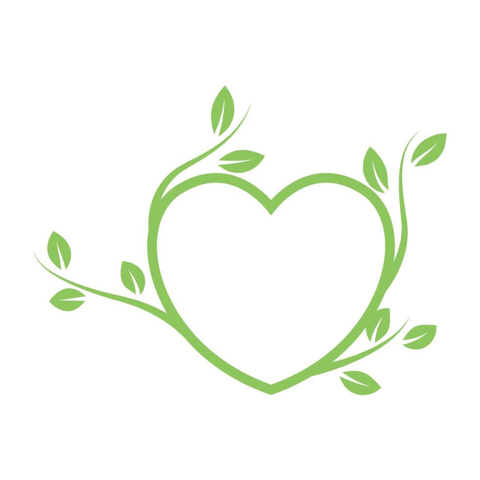 gröna vinstockar med kärlek hjärta logotyp vektor ikon illustration design