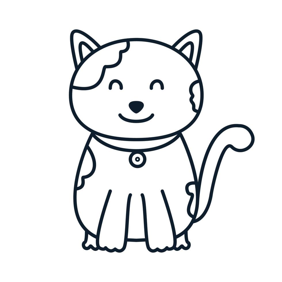 katt eller kattunge eller kattunge eller husdjur linje glad fett söt tecknad logotyp vektorillustration vektor