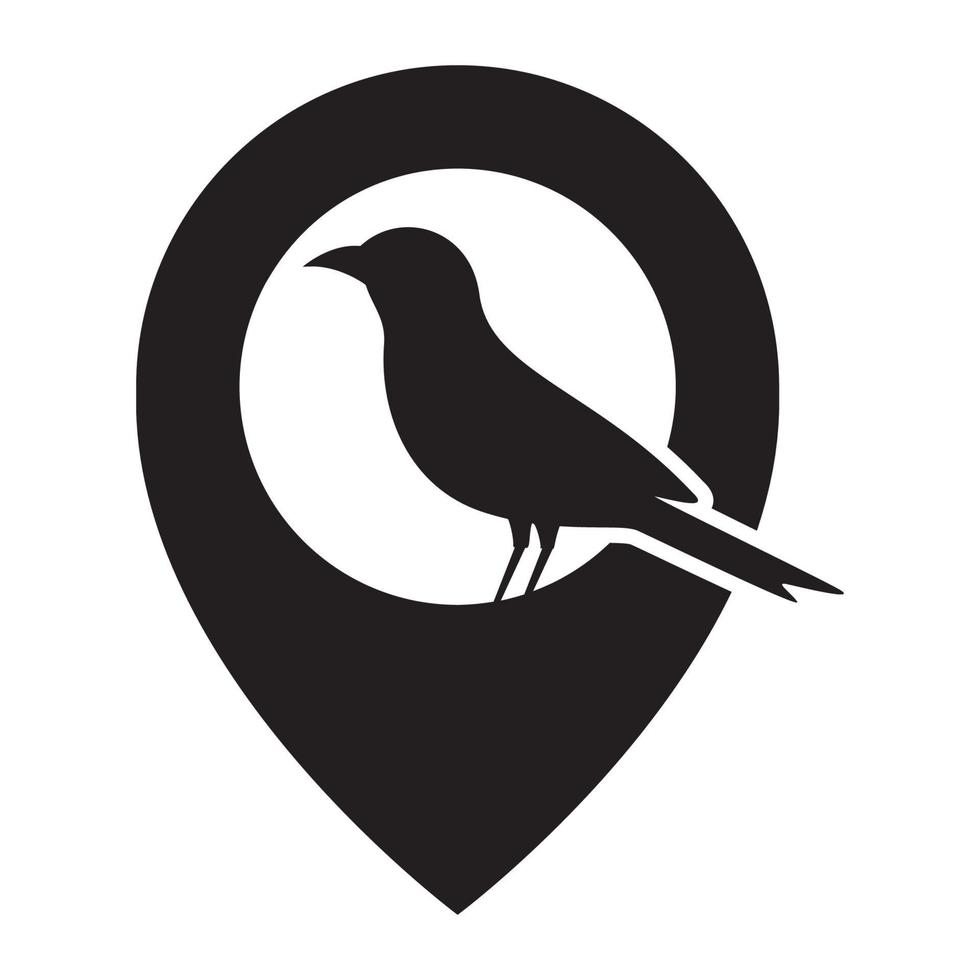 fågel med nål karta plats logotyp vektor ikon illustration design