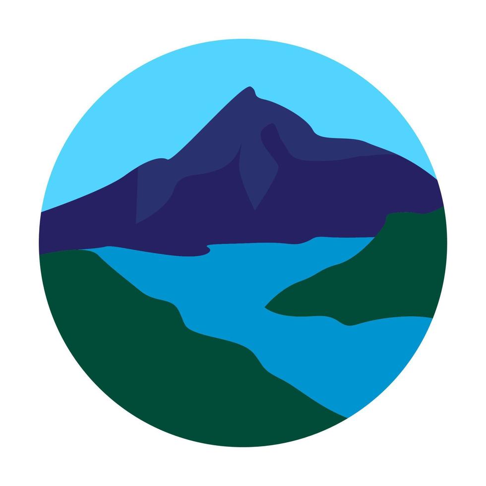 abstrakt panoramaberg med flodskog logotyp symbol vektor ikon illustration grafisk design