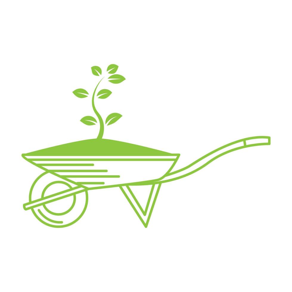 trädgårdskärra med växtlogotyp vektor symbol ikon designillustration