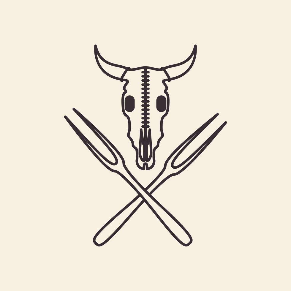 huvud ko skalle grill logo design vektor ikon symbol illustration