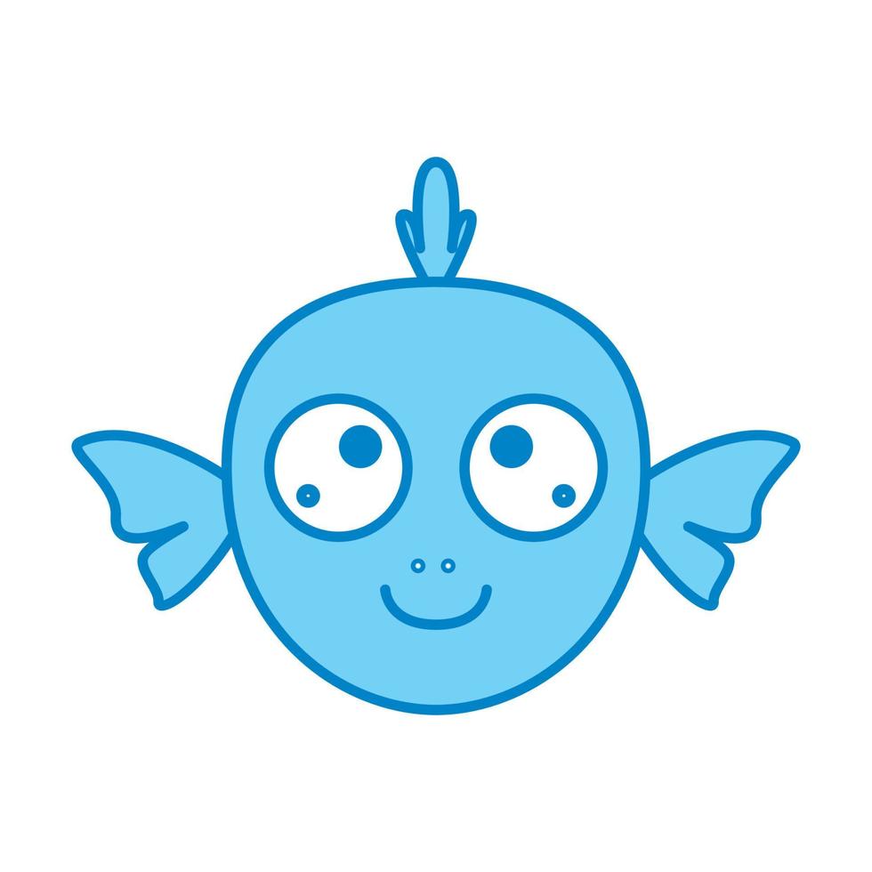 fisk barn huvud leende blå söt tecknad logotyp vektor illustration design