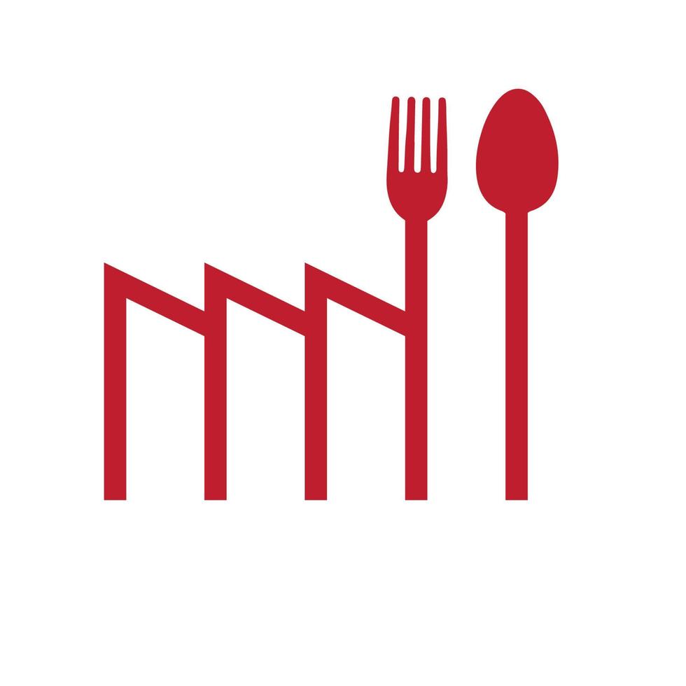 fabrik linje med sked gaffel mat logotyp vektor