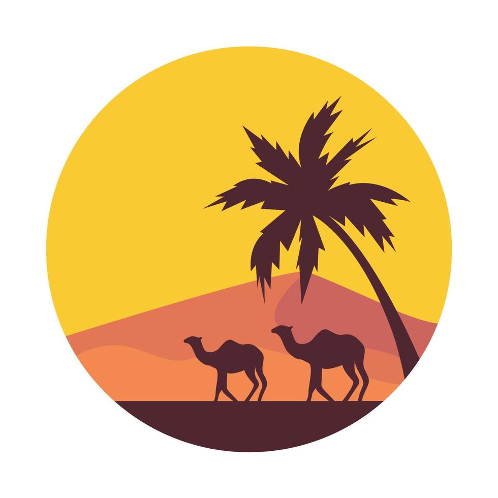 abstrakte wüste mit kamel kokospalmen logo symbol vektor symbol illustration grafikdesign