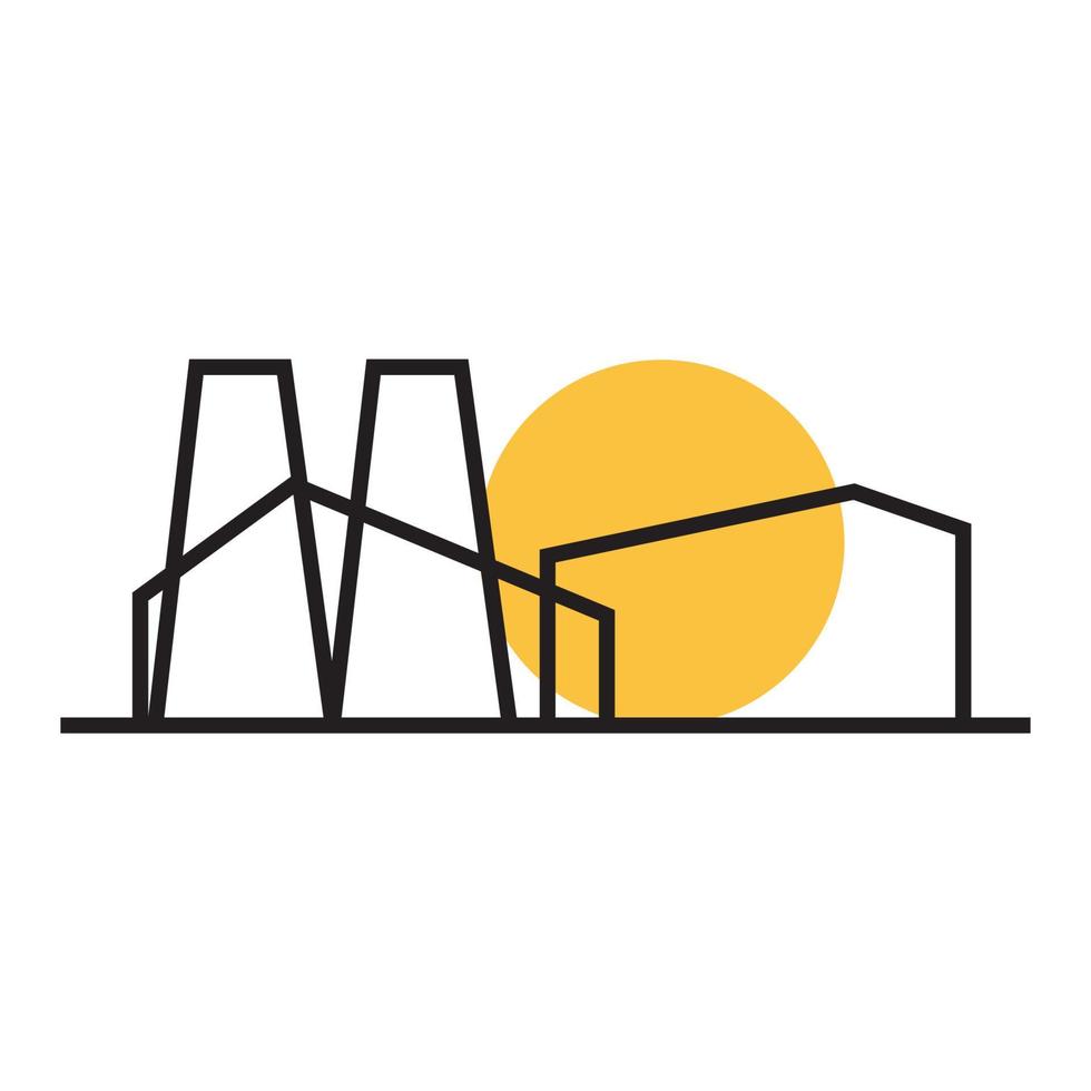 linjer fabrik eller industri byggnad med solnedgång logotyp symbol ikon vektor grafisk design illustration