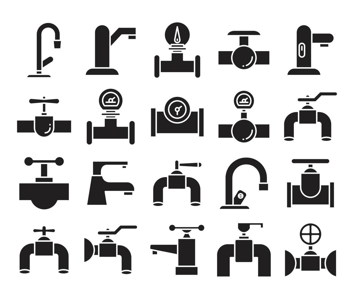 Ventil- und Wasserhahnsymbole im Glyphenstil vektor