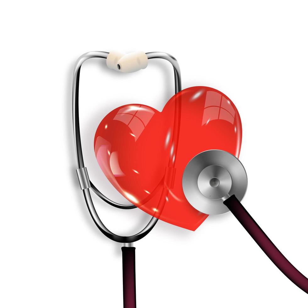 ett stetoskop med ett hjärta. hälsa, hälsodekoration för flygblad, affischer, webbsidor, banderoller och vektorillustrationer. vektor