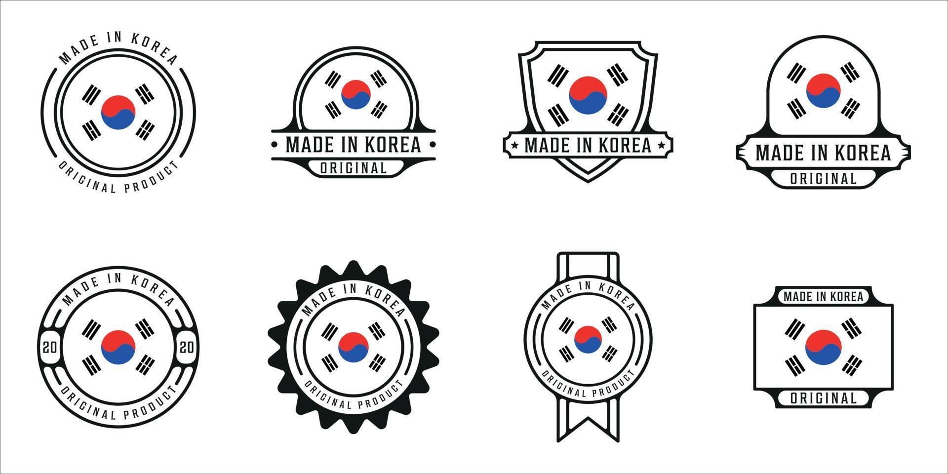 uppsättning av gjorda i Sydkorea logotyp disposition vektor illustration mall ikon grafisk design. buntsamling av flaggland med olika märken och typografi