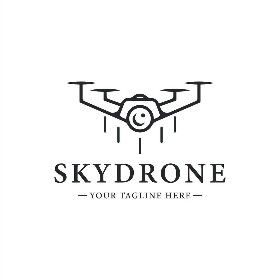 sky drone logotyp linjekonst vintage vektor illustration mall ikon grafisk design