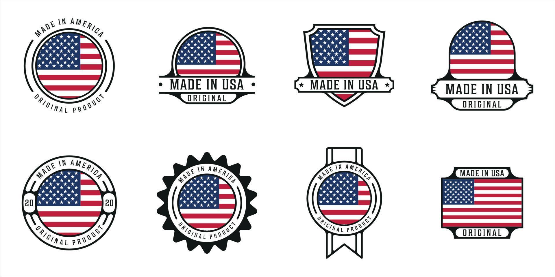 Satz von Made in America Logo Umriss Vektor Illustration Vorlage Symbol Grafikdesign. Bündelsammlung des Flaggenlandes mit verschiedenen Abzeichen und Typografie