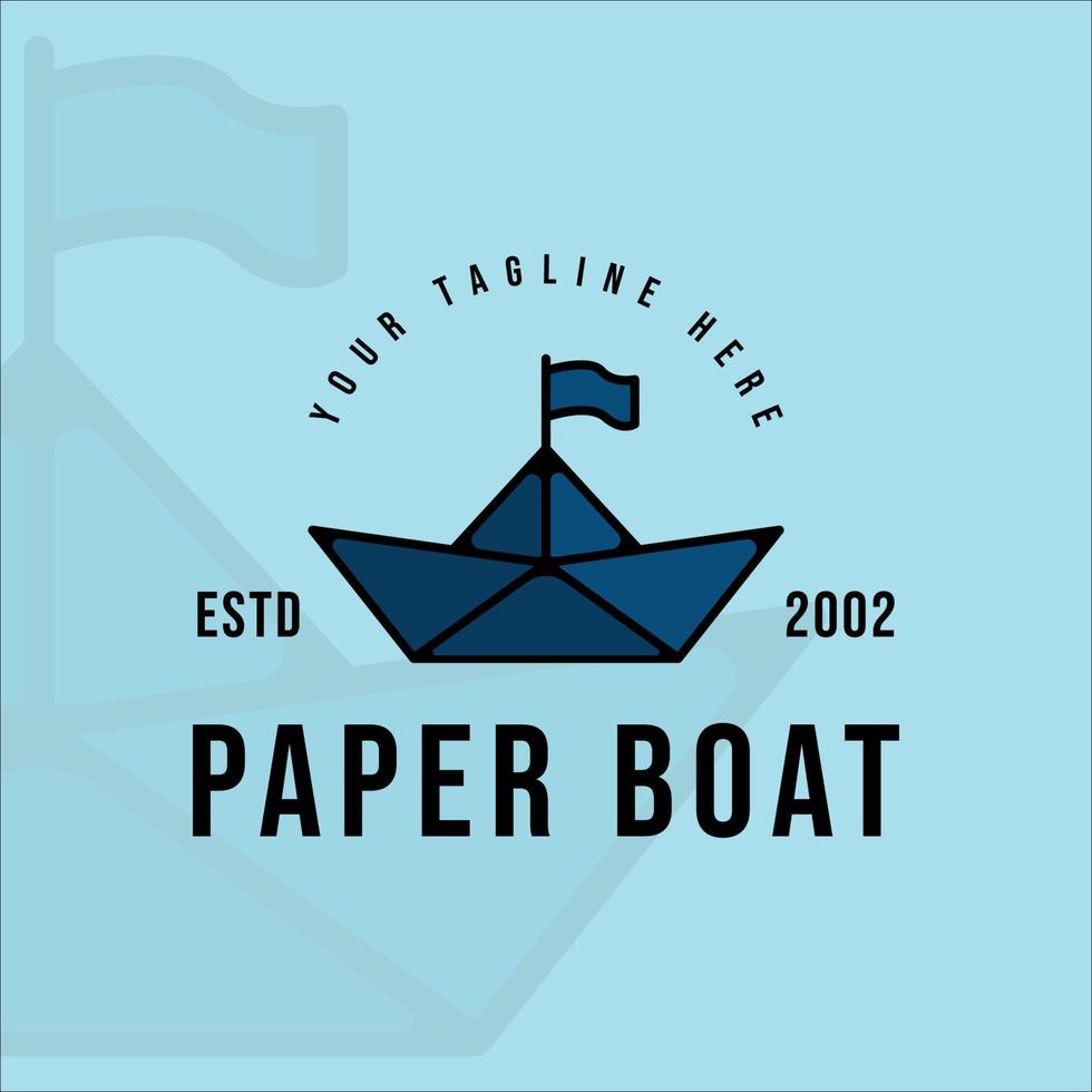Papierboot Logo Vintage mit Umrisslinie Kunst Vektor Illustration Vorlage Symbol Grafikdesign. origami-bootskonzept mit typografiestil