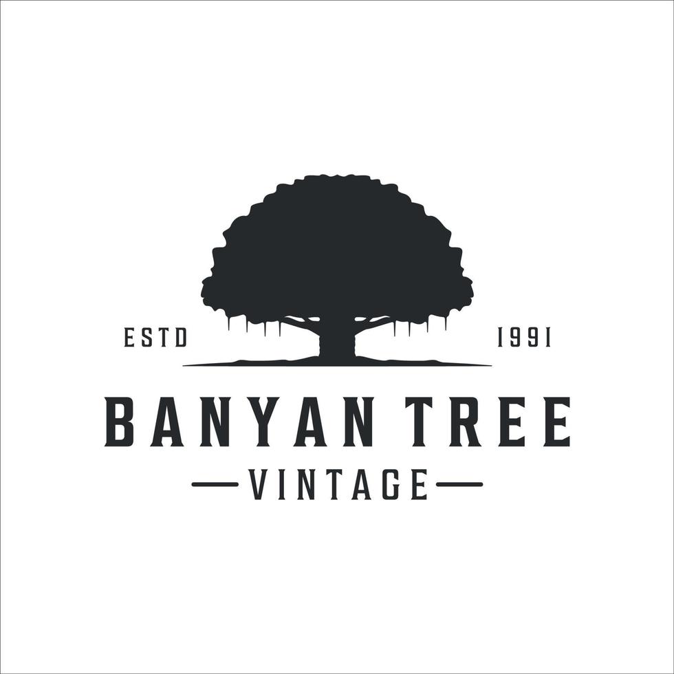 banyan träd logotyp vintage vektor illustration mall ikon design