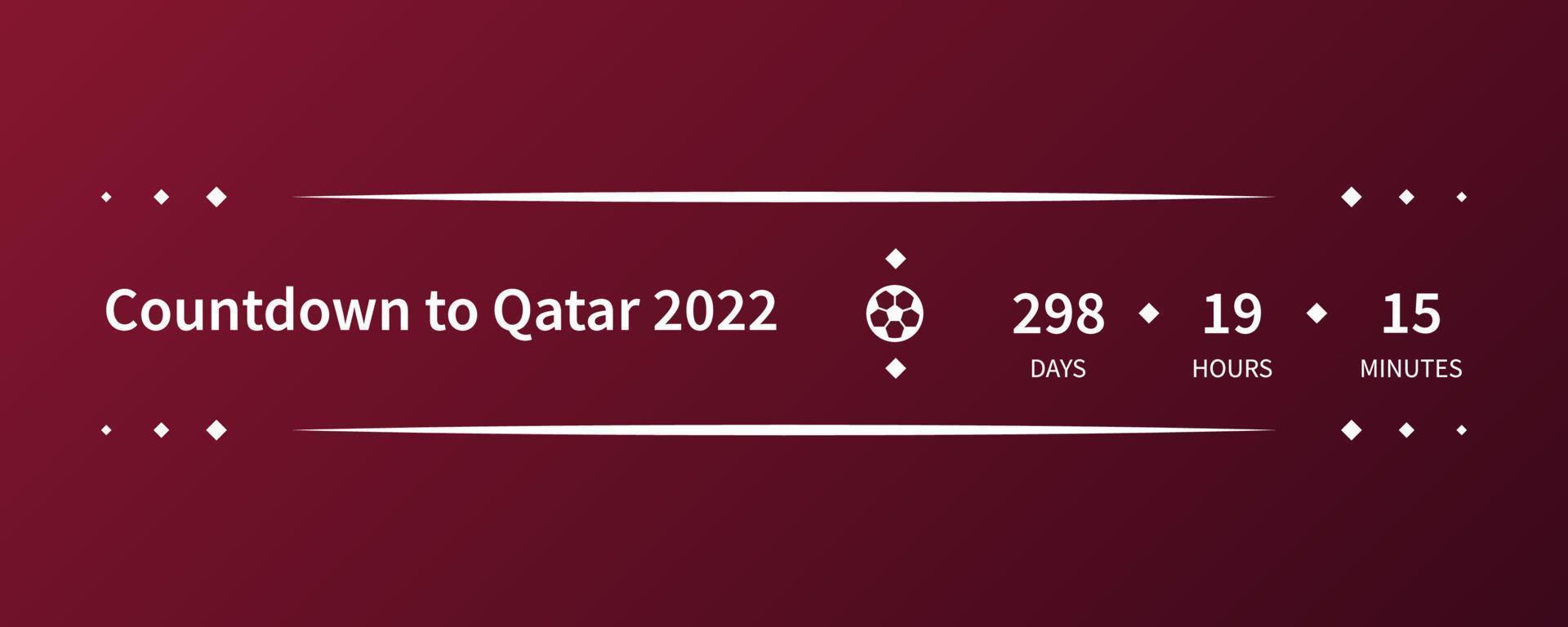 fotboll qatar 2022 turneringsbakgrund. nedräkning till qatar 2022. vektor illustration fotboll mönster för banner, kort, webbplats. vinröd färg nationalflagga qatar World Cup 2022