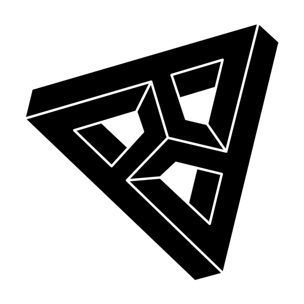 optisk illusionstriangel. omöjliga former. abstrakt evigt geometriskt objekt. omöjlig geometri symbol på en gul bakgrund. optisk konst. vektor