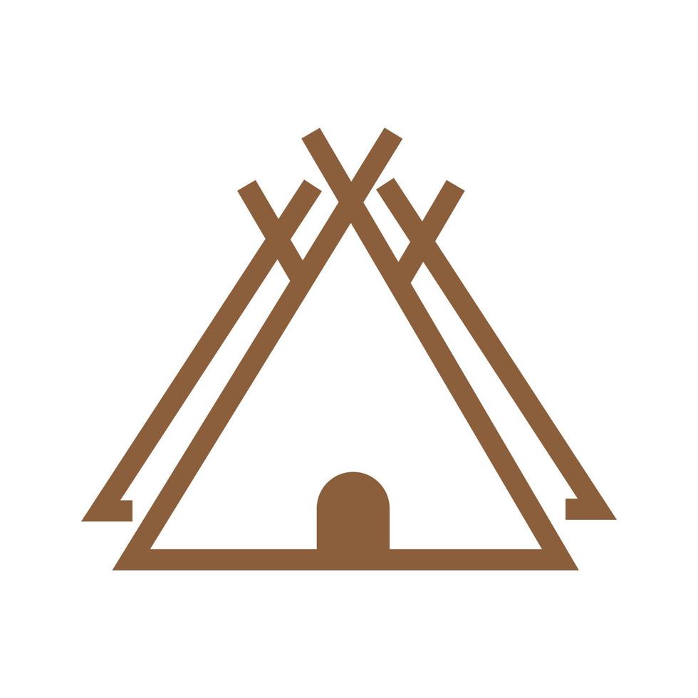 triangel trä stockar tält läger logotyp symbol ikon vektor grafisk design illustration idé kreativa