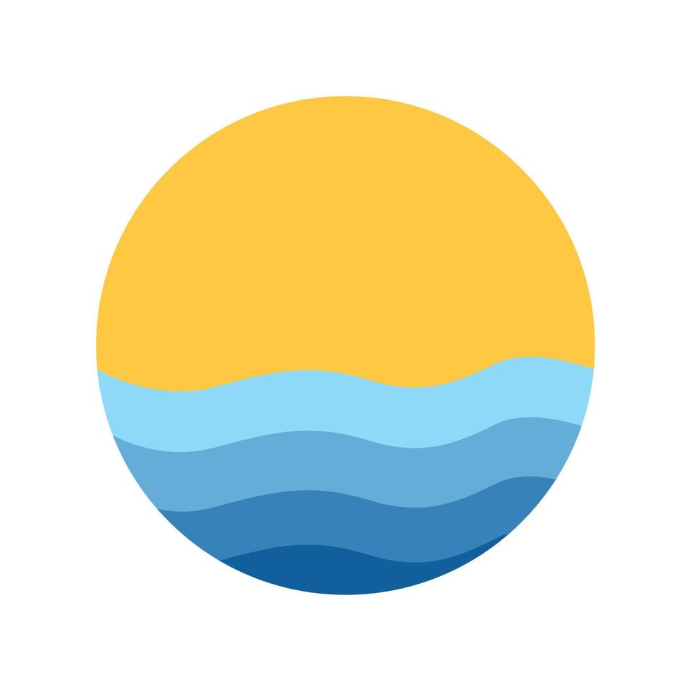 Abstrakter Kreis Meerwasser mit Sonnenuntergang orange Logo Vektor Icon Illustration Design