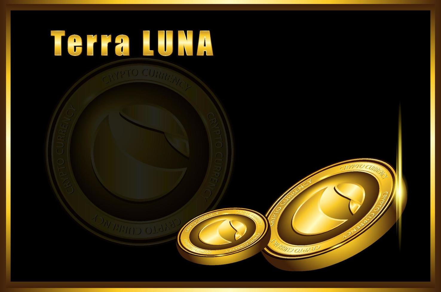 Terra Coin Goldmünze im dunklen Hintergrund, Terra Luna Kryptowährung vektor