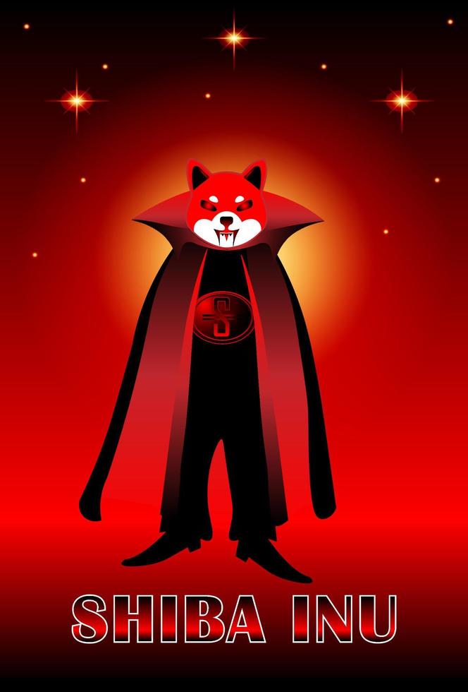 shiba inu kryptowährungskarte shib mit dracula-kostümcharakter vektor