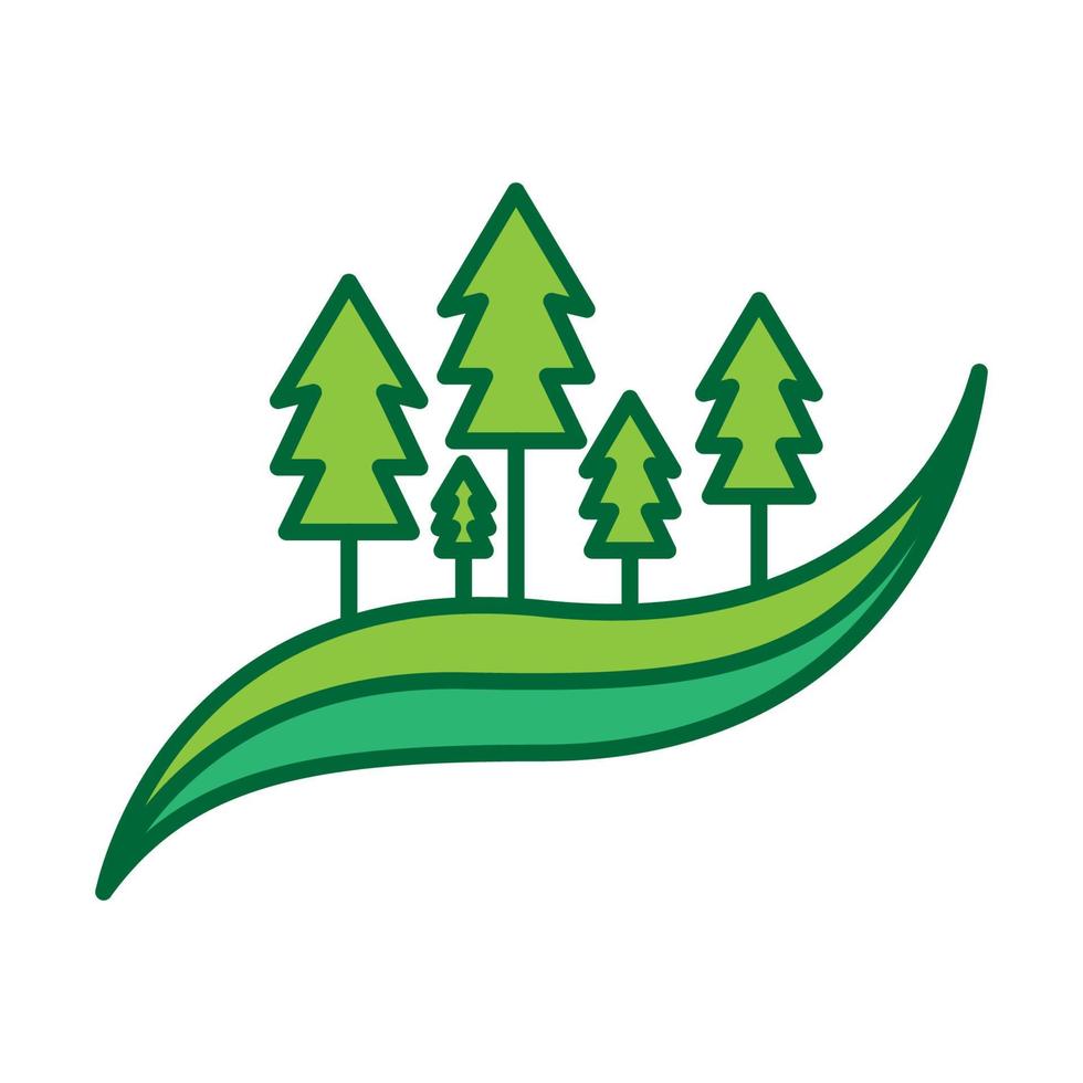 färgglada mark grön med tallar skog logotyp symbol ikon vektor grafisk design illustration