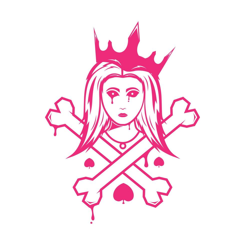Frau Krone mit gekreuzten Knochen Logo Design Vektorgrafik Symbol Symbol Zeichen Illustration kreative Idee vektor