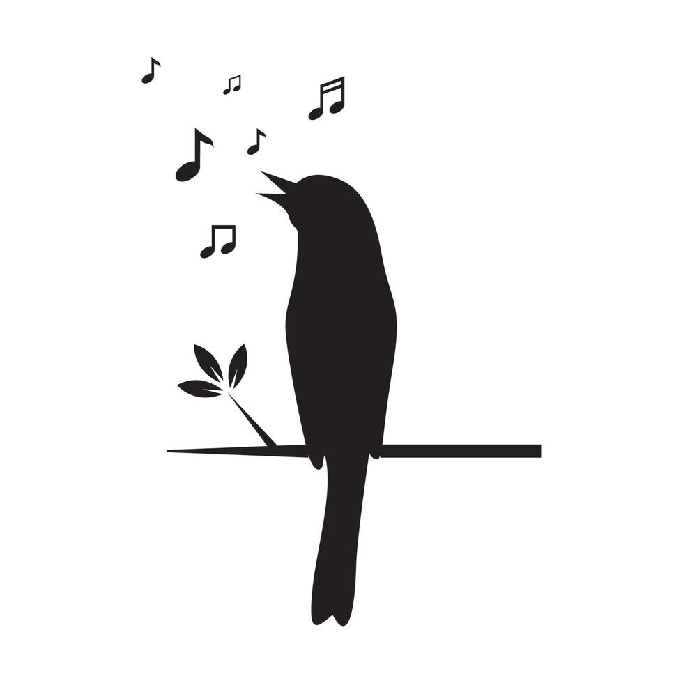 Silhouette Vogel singen mit Musiknote Logo Vektor Symbol Icon Design Illustration