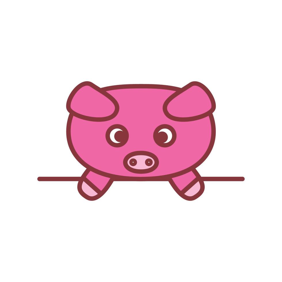 schwein oder ferkel mit bannerlinie niedlichem cartoon-logo-vektor-illustrationsdesign vektor