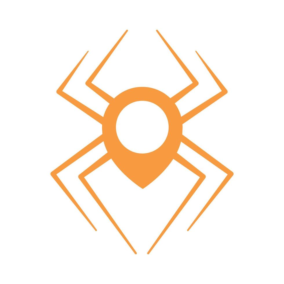 Spinne mit Karten- oder Stift- oder Standortlogo-Vektorillustrationsdesign vektor