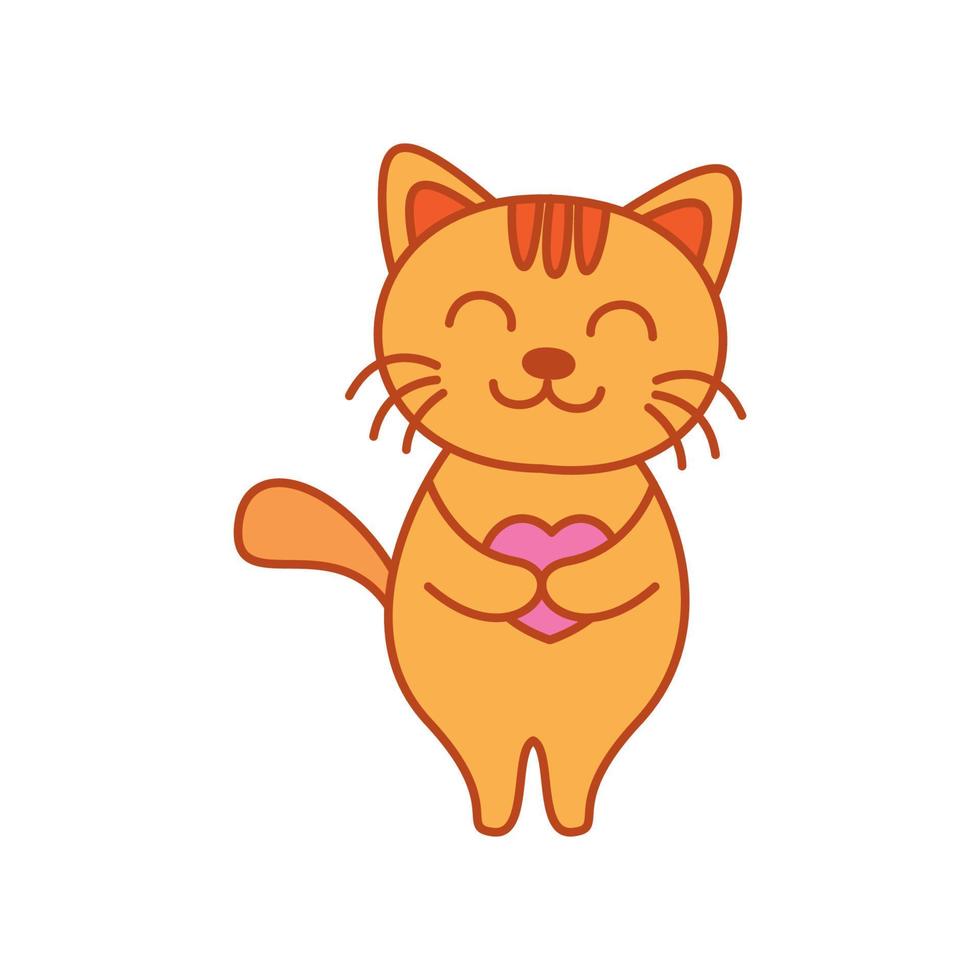 katze oder kätzchen oder kätzchen oder haustier umarmung liebe oder herz niedlichen cartoon logo symbol illustration vektor