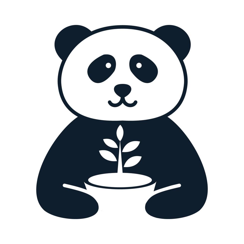 Panda mit Pflanzenblatt niedliche Cartoon-Logo-Symbol-Vektor-Illustration vektor