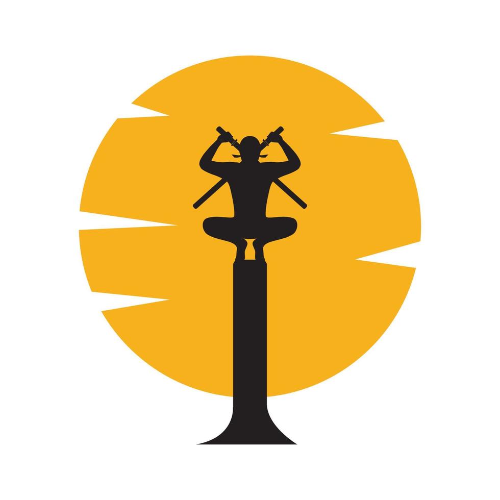 ninja stand by med solnedgång logo design vektor grafisk symbol ikon tecken illustration kreativ idé