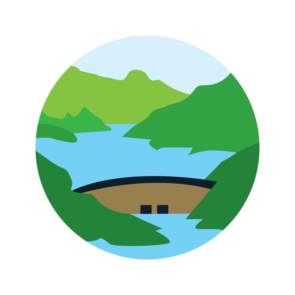 dammar floden med naturvy logotyp vektor ikondesign