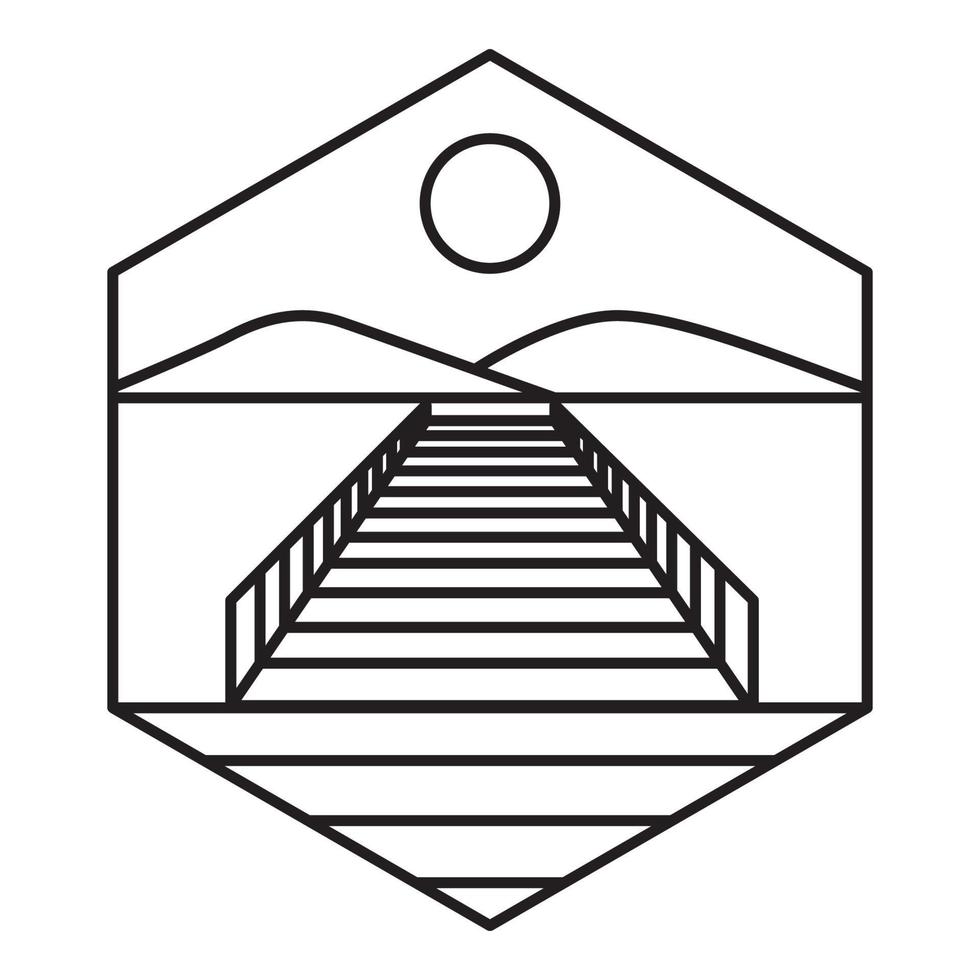 Linien Pier oder Dock mit Natur Logo Vektor Symbol Icon Design Grafik Illustration