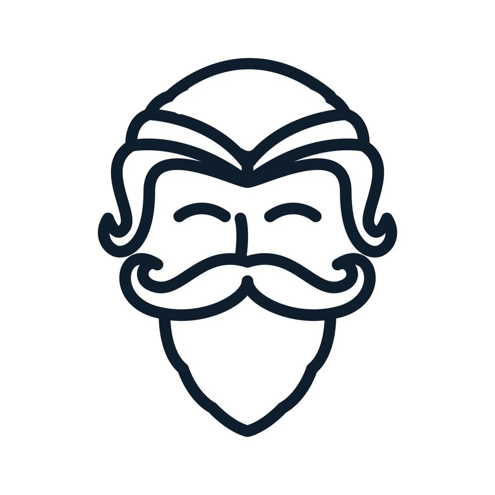 gammal man skägg mustasch linje leende logotyp vektor ikon illustration design