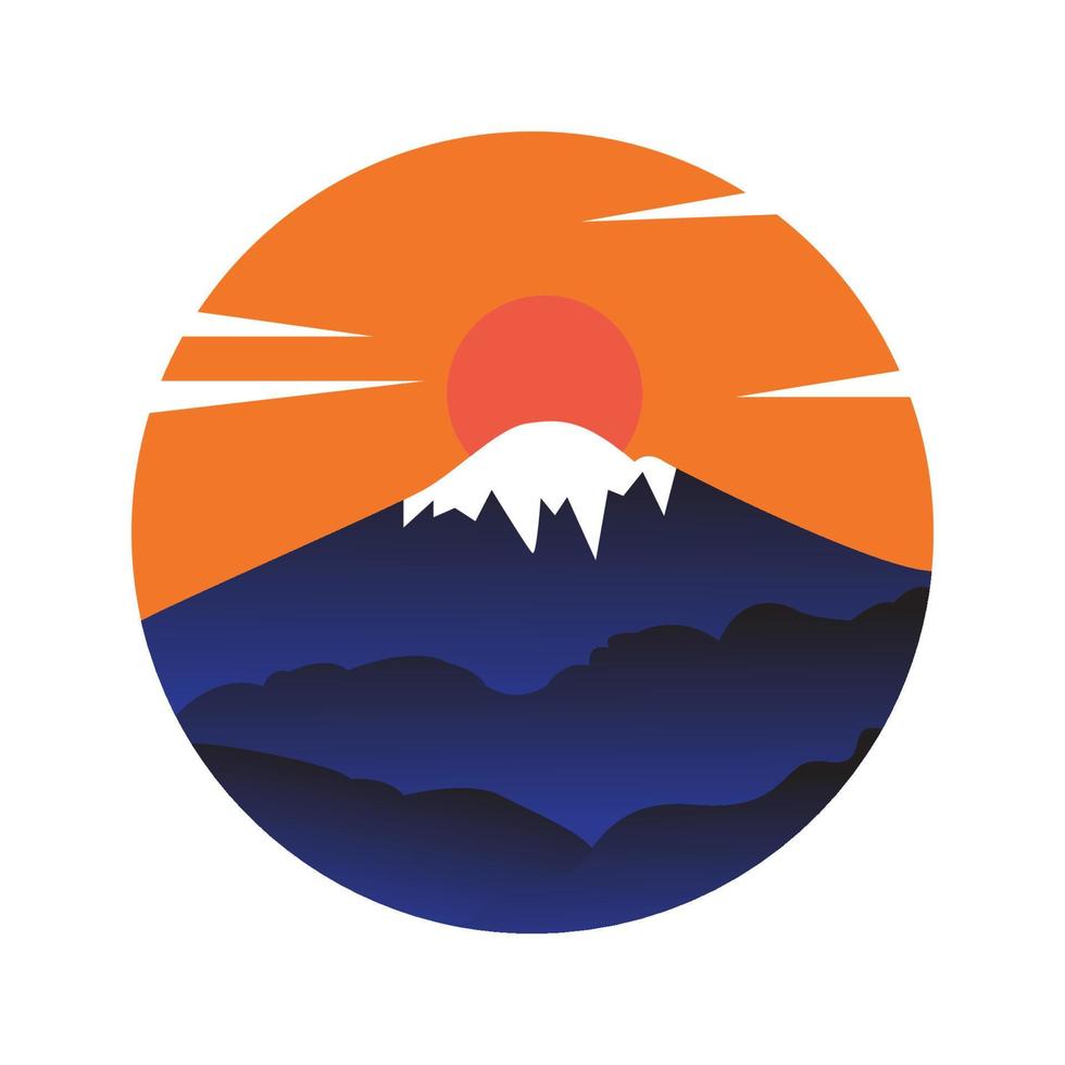 Fuji Mountain Japan och solnedgång cirkel logotyp design vektor