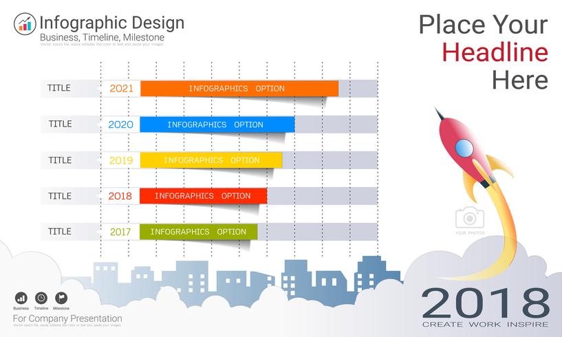 Business bar graph Infographics mall, tillväxt framsteg färg full med Process flödesdiagram 5 alternativ. vektor