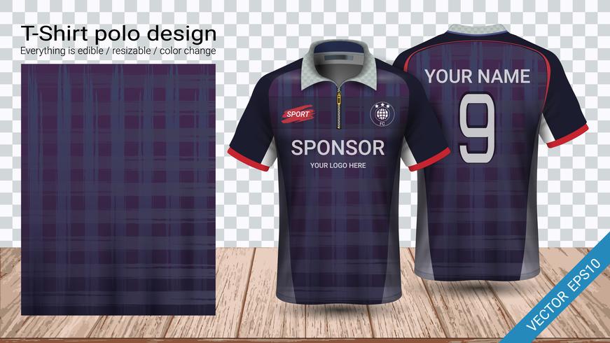 Polo-T-Shirt-Design mit Reißverschluss, Fußballtrikot-Sportmodellvorlage für Fußballtrikot oder Sportkleidung. vektor