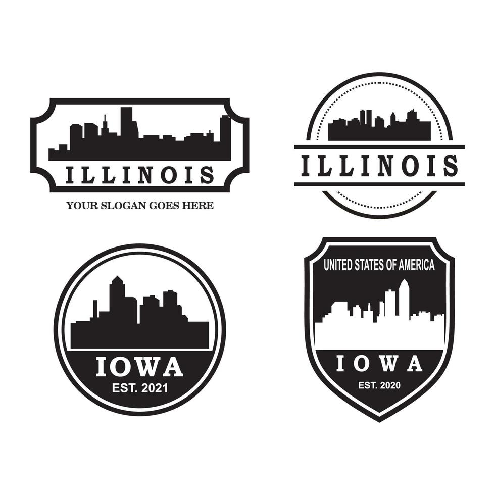 Skyline-Silhouettenvektor von Illinois und Iowa, Wolkenkratzer-Logo vektor