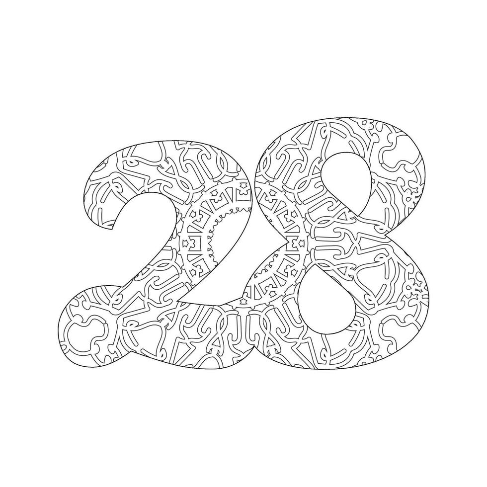 Nummer 28 mit Mandala. dekoratives Ornament im orientalischen Ethno-Stil. Malbuch Seite vektor