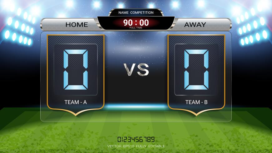 Digital Timing Scoreboard, Fußballspiel Team A gegen Team B. vektor