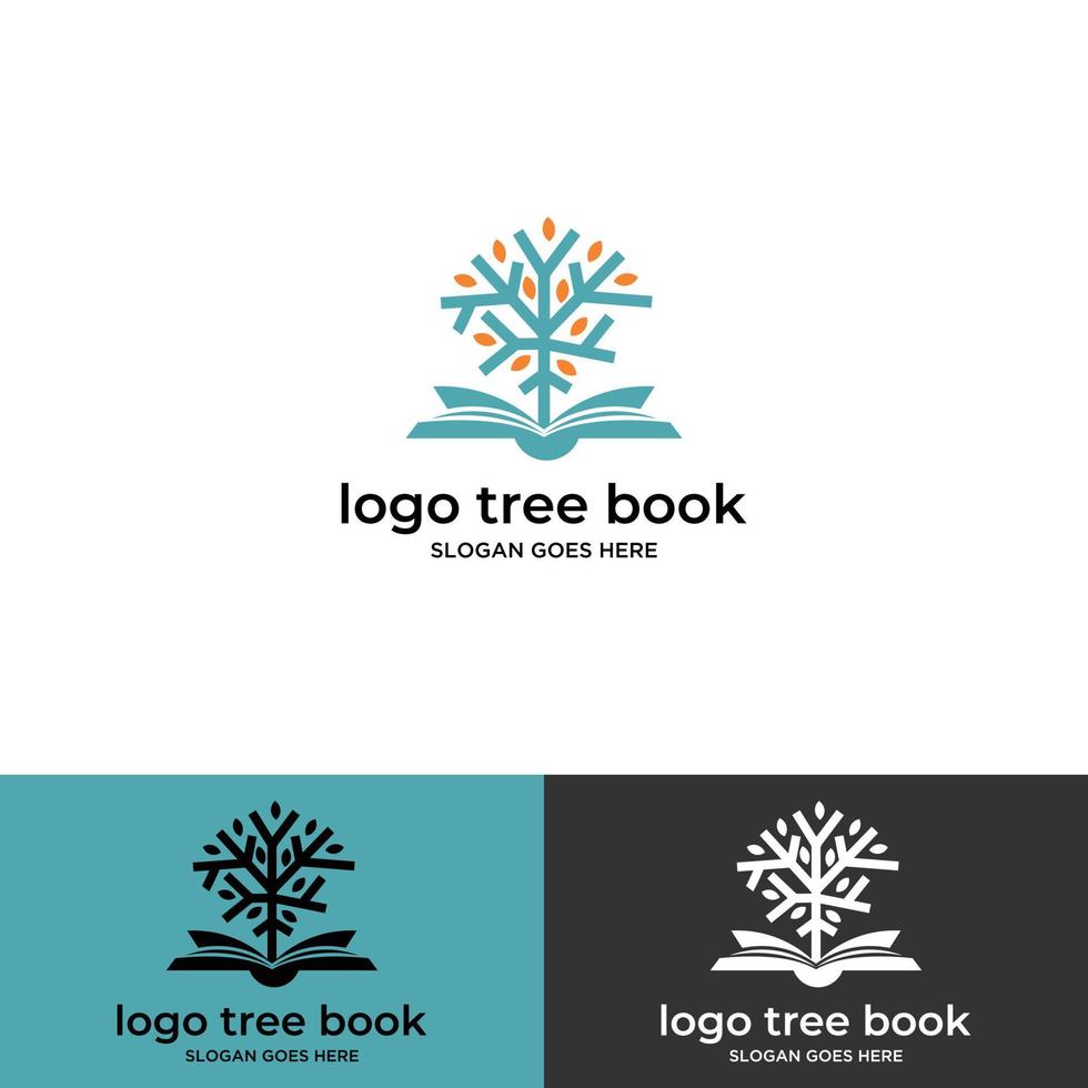 Vektor abstrakte Logo-Designvorlage - Online-Bildungs- und Lernkonzept - Baum- und Buchsymbol - Emblem für Kurse, Klassen und Schulen