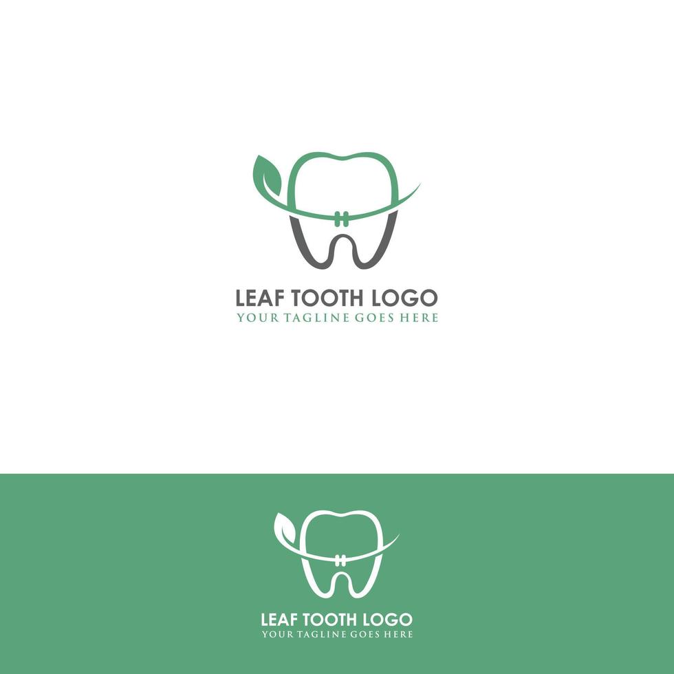 natur dental blad logotyp tand tänder kontur linje vektor ikon