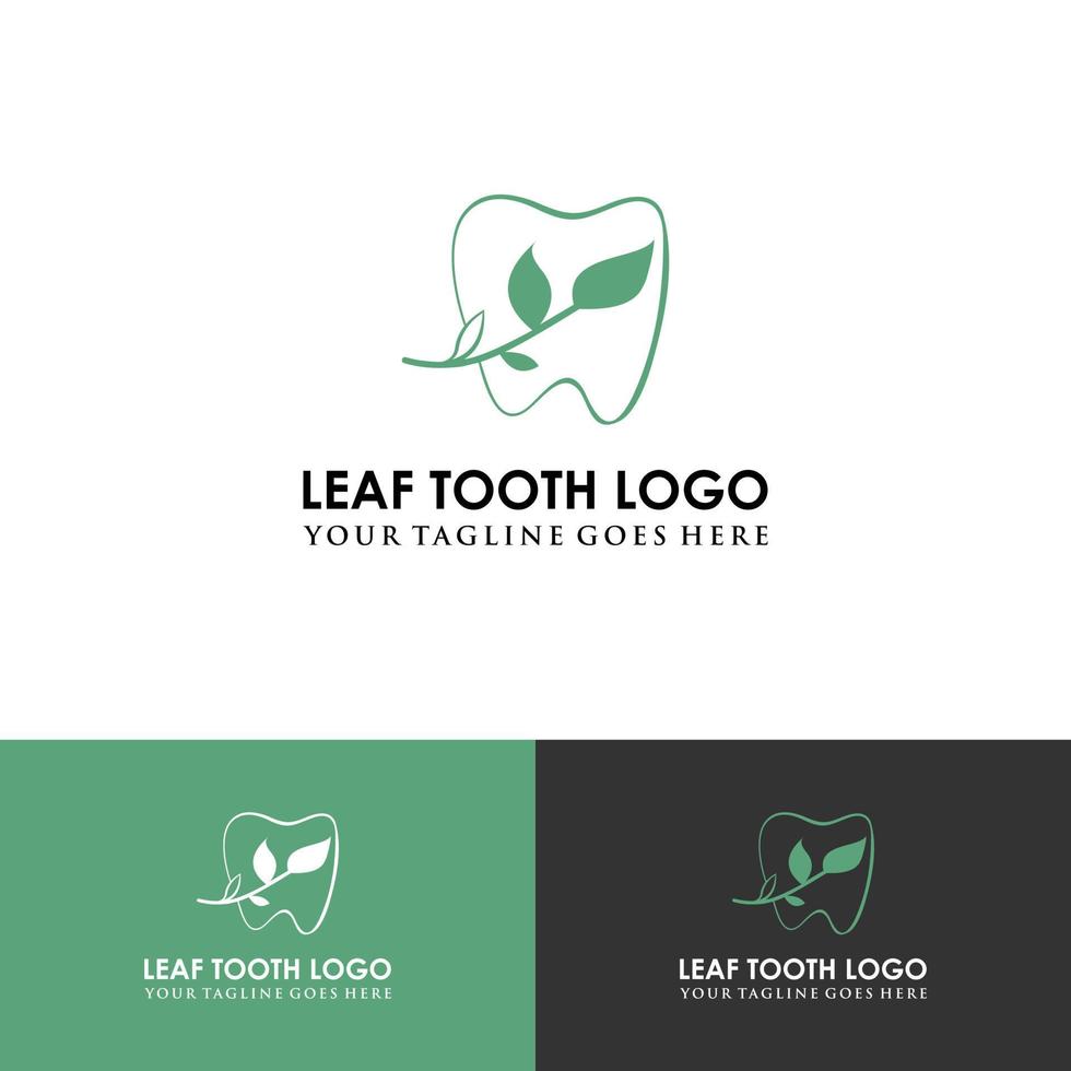 natur dental blad logotyp tand tänder kontur linje vektor ikon