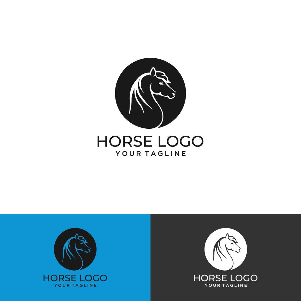 schwarzes pferd, kreis, logoillustration, silhouette vektor