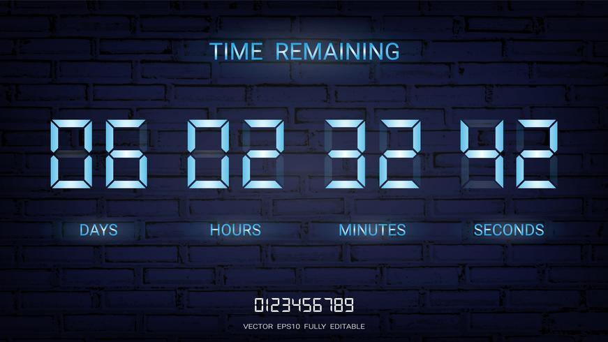 Verbleibender Countdown-Timer oder Uhrzähler-Anzeigetafel mit Anzeige von Tagen, Stunden, Minuten und Sekunden. vektor